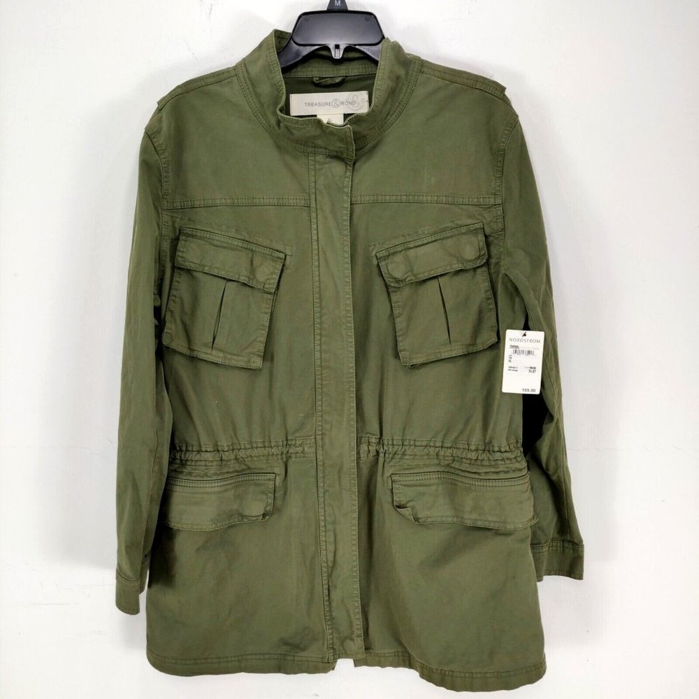 NEW Treasure & Bond Size XL Utility Military Jacket Full Zip Pockets Olive Green